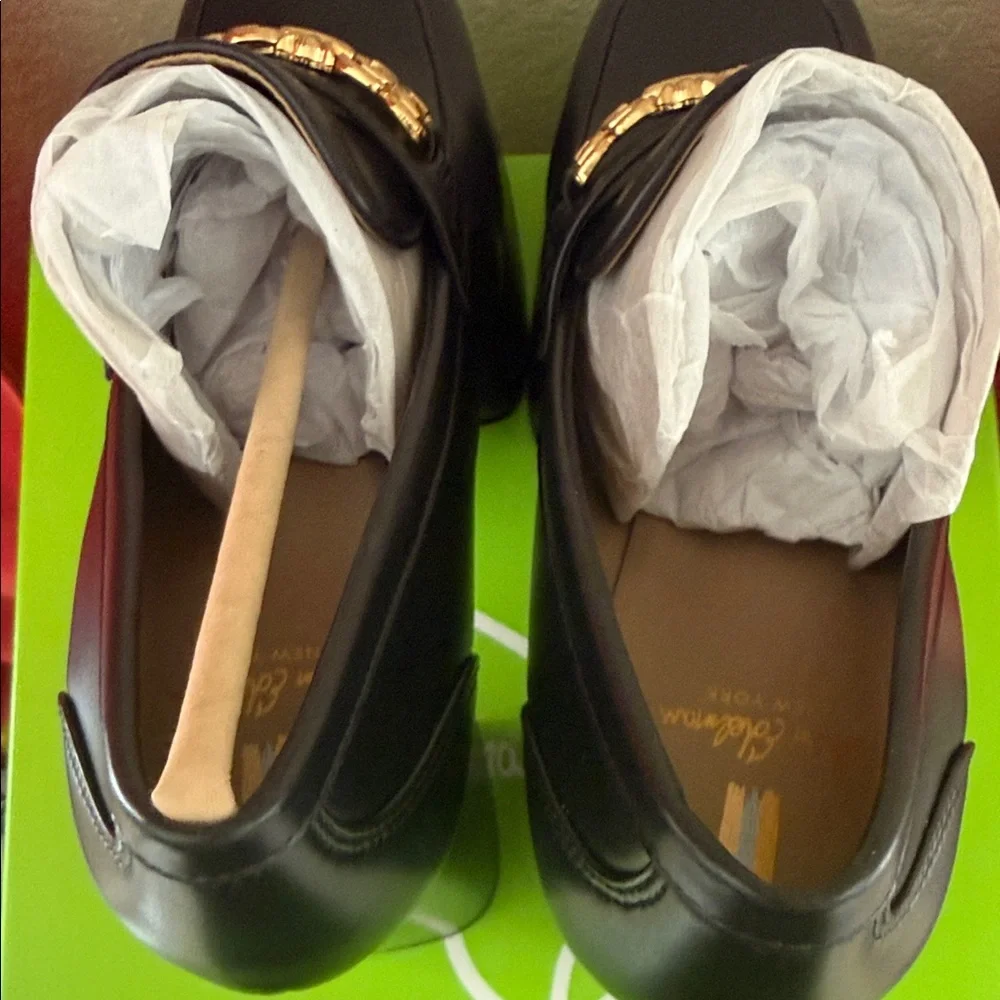 Sam Edelman Black Platform Loafers with Gold Chain - Picture 10 of 12